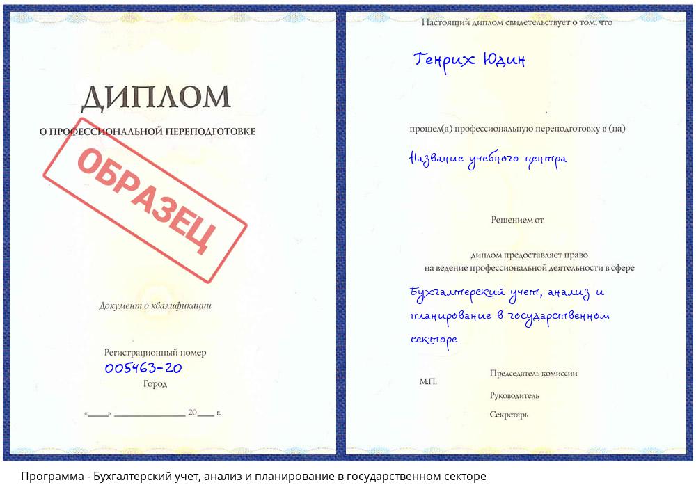 Бухгалтерский учет, анализ и планирование в государственном секторе Первоуральск