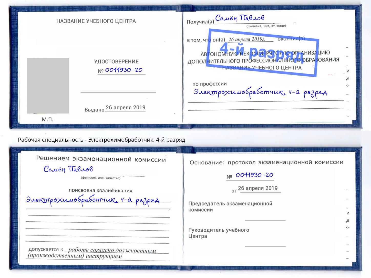 корочка 4-й разряд Электрохимобработчик Первоуральск